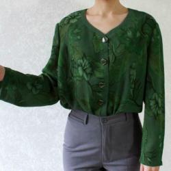 Vintage groen blouse blad bloem