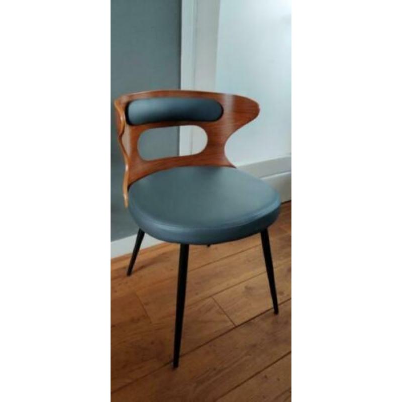 Nieuw! Design eetkamerstoel walnoothout leer stoel