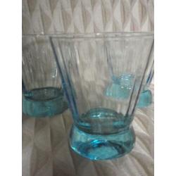 5 blauwe Waterglazen Glazen voet Glaswerk Glas Servies