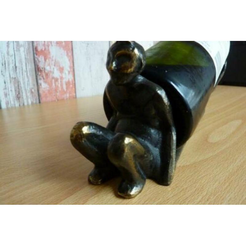 Bronzen Wijnfles Drager, Flessenhouder (Designobject)
