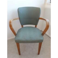 Vintage fauteuil stoel Polonio groen blauw hout