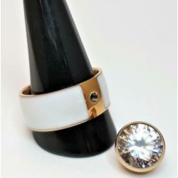Roségoud-Wit Staal & Ceramiek Ring met Zirkonia. Nr.1801094
