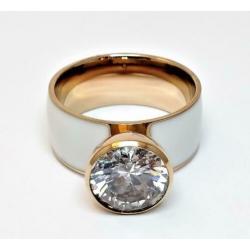 Roségoud-Wit Staal & Ceramiek Ring met Zirkonia. Nr.1801094