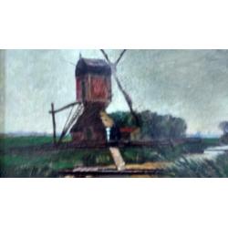 Schilderij van Victor Bauffe, molen bij Loosdrecht