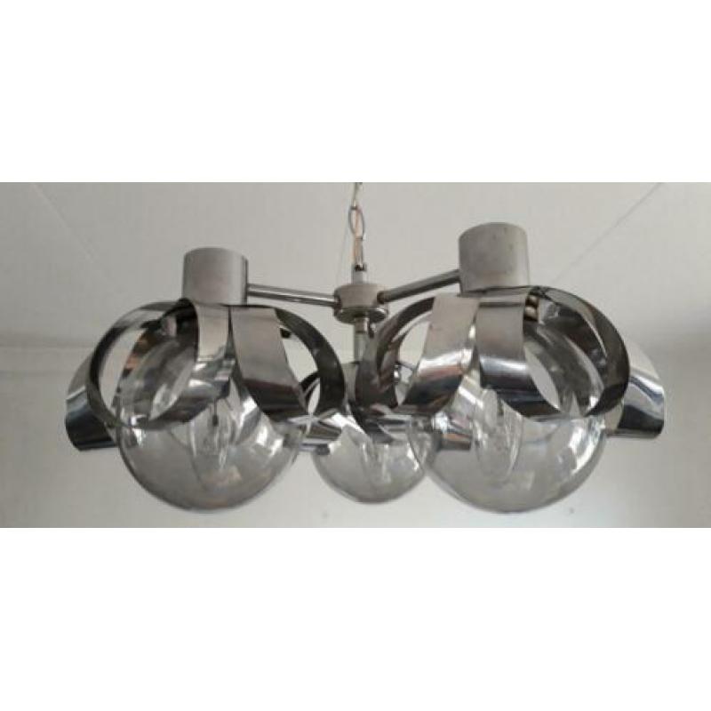 vintage design hanglamp jaren 60 met 3 glazen bollen