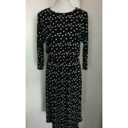 Vintage zwart/wit lange polkadot jurk mt M/L 40/42/44