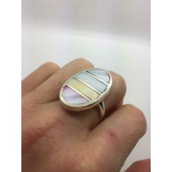 H451 Prachtige zilveren ring met parelmoer maat 19