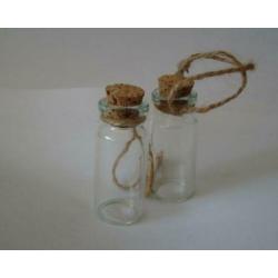 Mini glazen flesjes 5,5 cm met kurk en touw p/st.