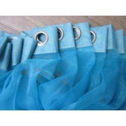 Turquoise ring gordijnen 2x - B 3.60 x H 2.53 Ringdiam. 4