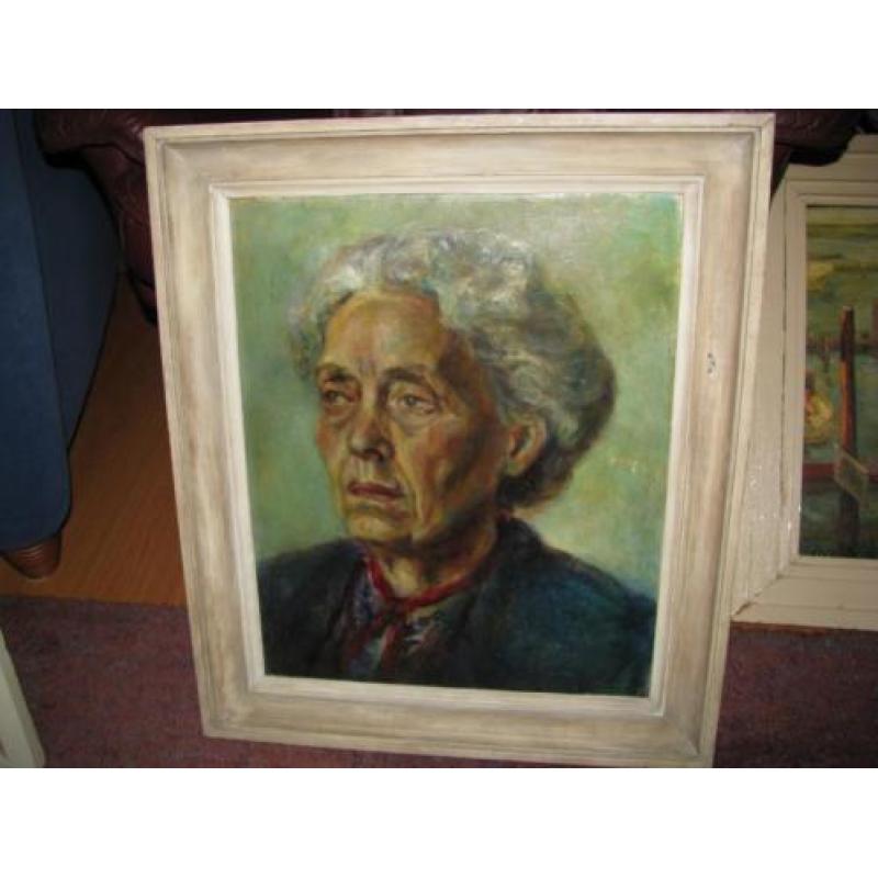 Portret oude dame, olie op karton, gesigneerd