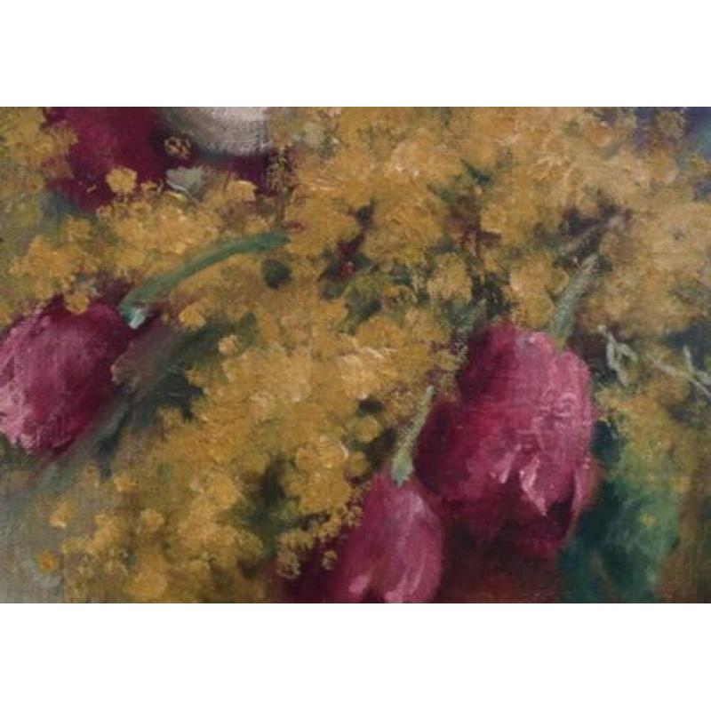 Ernest Denis, mimosa en rode tulpen