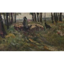Aloïs De Laet, herder met kudde schapen