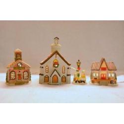 Kerstdorp 2 Huisjes met een Kerk
