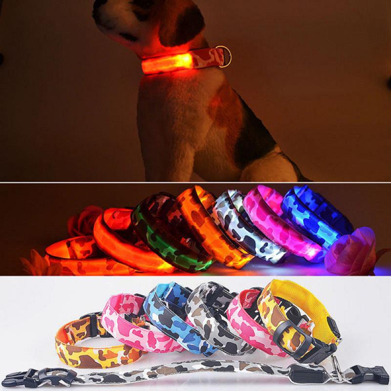 L Pet Dog LED Collar Nylon Safety Light up Flashing Collar