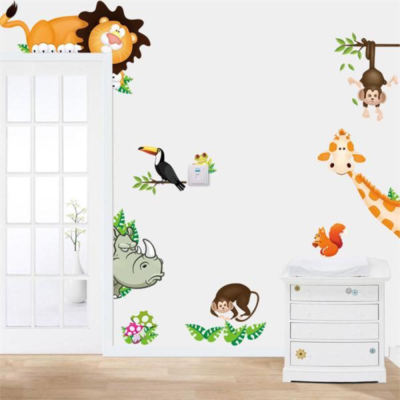 Animals Zoo Jungle Cartoon PVC Wall Paper Board Stickers Decals Kids Nursery Baby Room Decoration