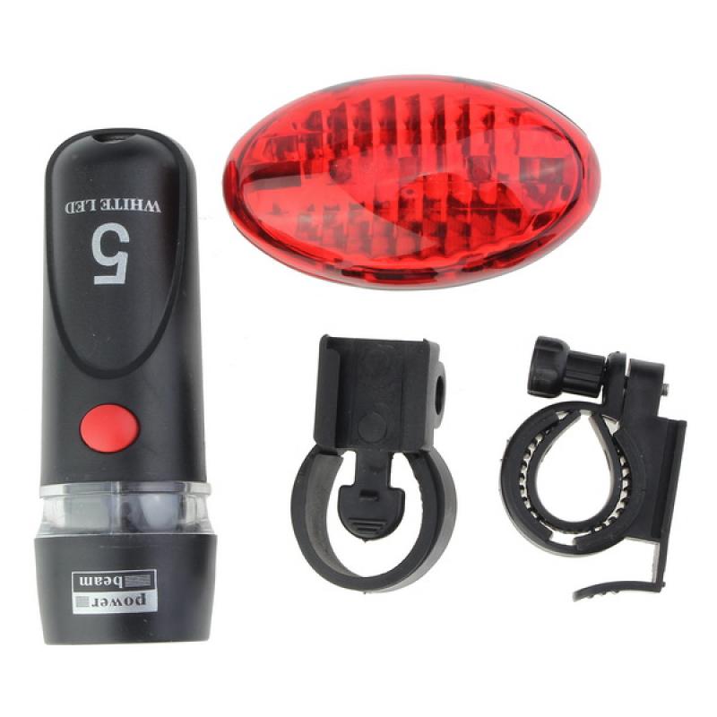 Bicycle 5 LED Head Light Torch With Red 5 LED Tail Light Set With Mount
