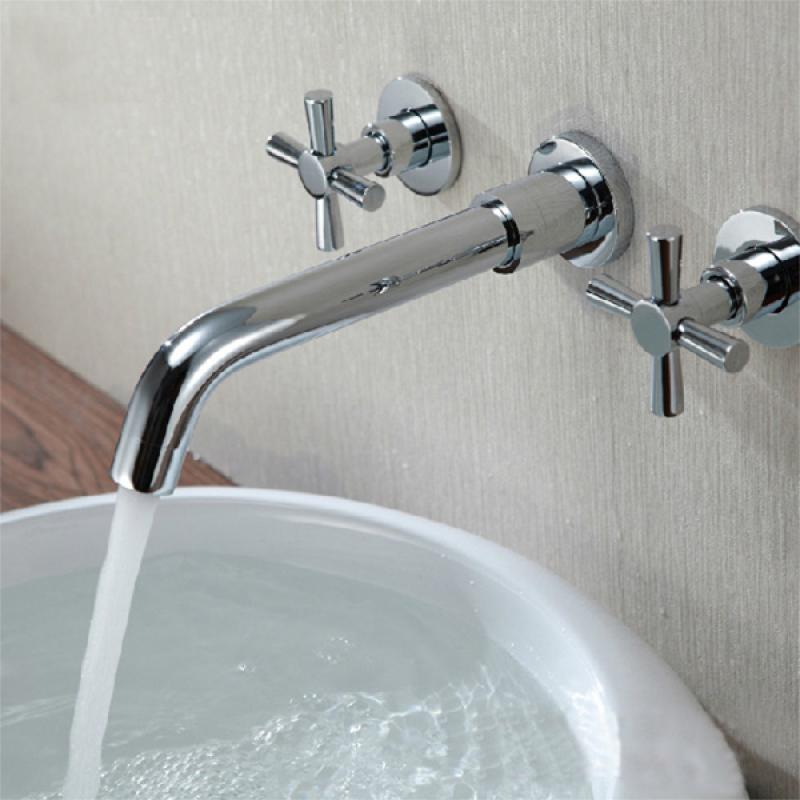 Chrome Brass Modern Wall Mounted 3 Hole Bath Faucet Tap