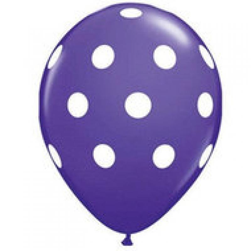 Donkerblauw paarsige ballon met witte stippen 30 cm hoge kwaliteit MET LOS LEDLAMPJE VOOR IN BALLON