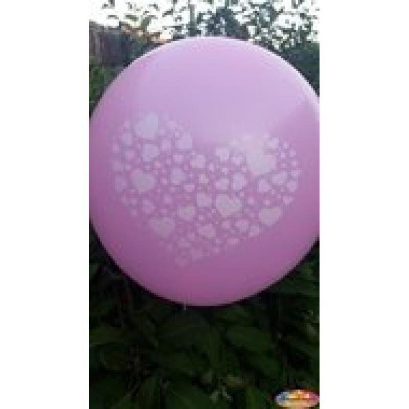 Ballonnenparade Voordeelpak 100 stuks Roze ballon met witte hartjes in groot hart in groot hart 30