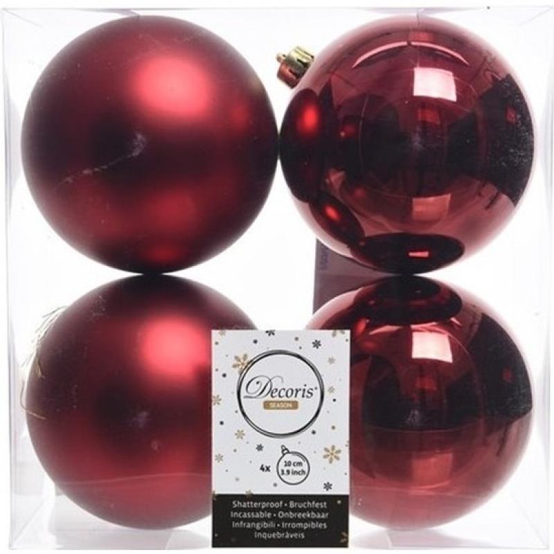 Kerst feestartikelen Kerstboom decoratie kerstballen mix donker rood 4 stuks