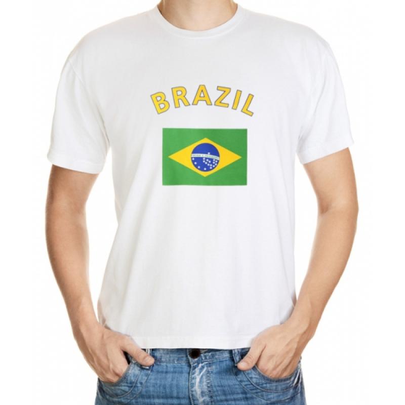 Wit t shirt Brazilie heren Shoppartners Landen versiering en vlaggen