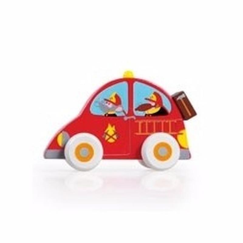 Houten speelgoed rode brandweerauto 10 cm Scratch Europe Schitterend