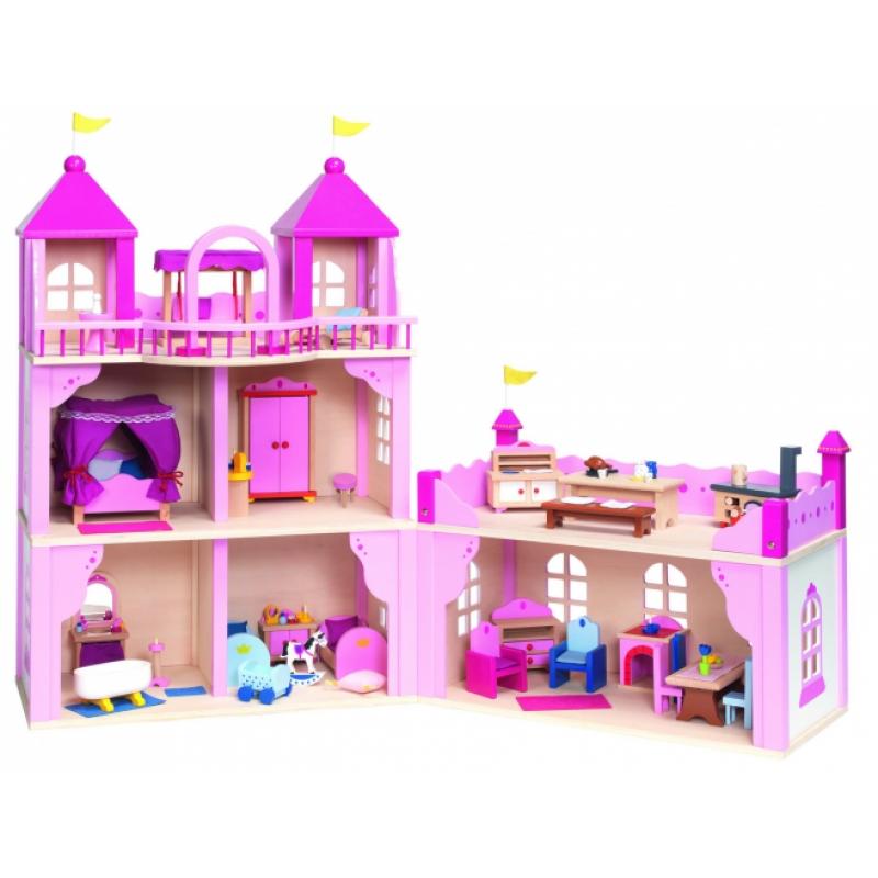 Capshopper Kinderspeelgoed roze kasteel poppenhuis Poppen