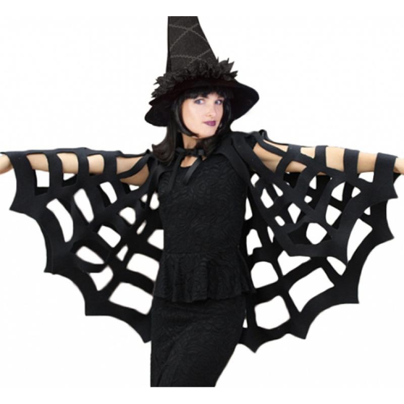 Zwarte spinnenweb cape voor volwassenen Carnavalskostuum winkel Verkleedaccessoires