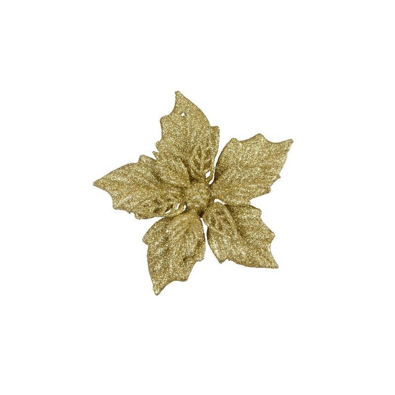 Kerst feestartikelen 6x Gouden kerst decoratie bloem 12 cm op clip.