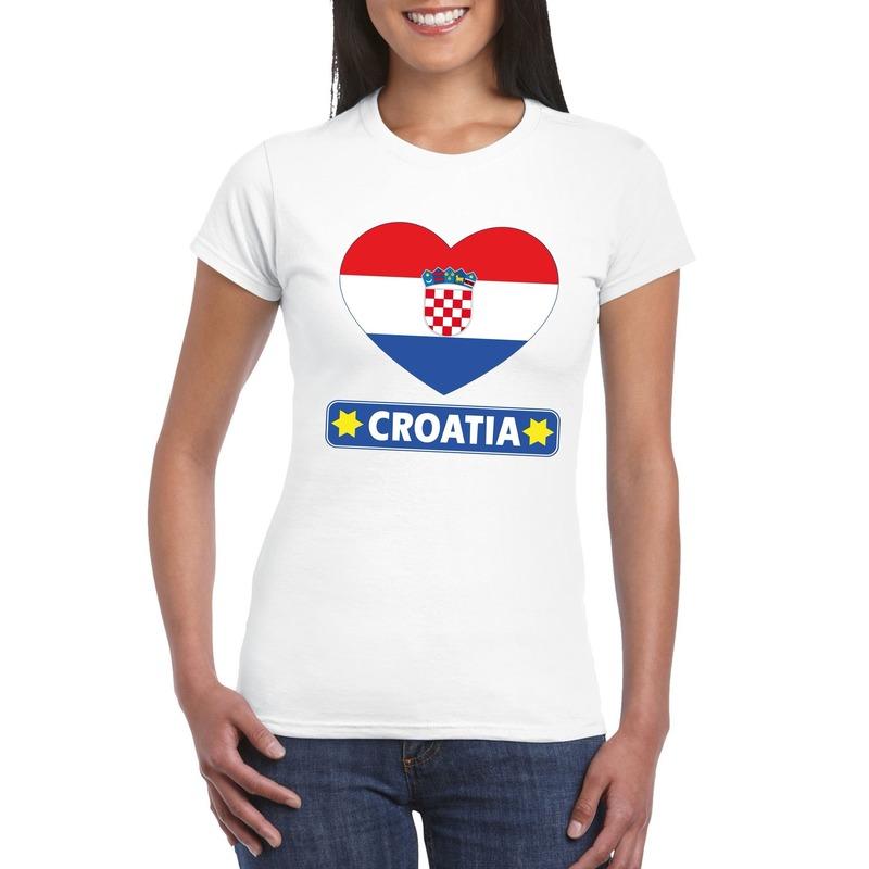 Landen versiering en vlaggen Shoppartners Kroatie hart vlag t shirt wit dames