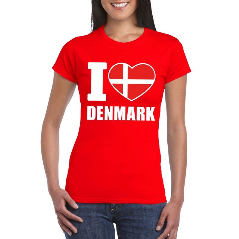 Landen versiering en vlaggen Rood I love Denemarken fan shirt dames