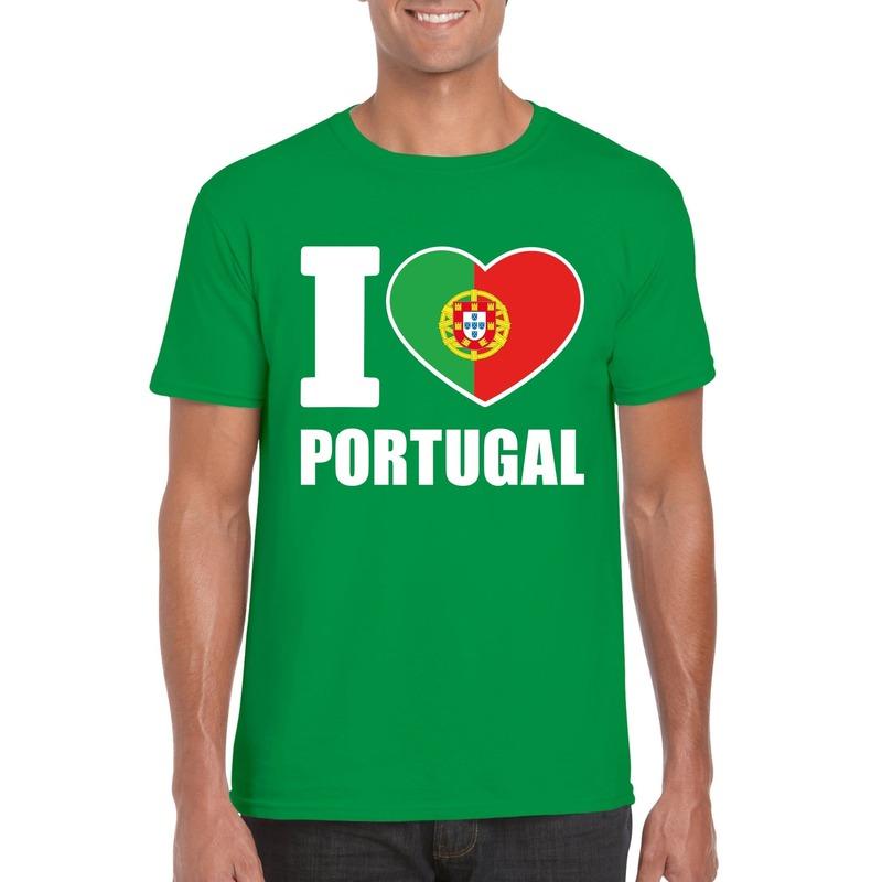 Landen versiering en vlaggen Groen I love Portugal fan shirt heren